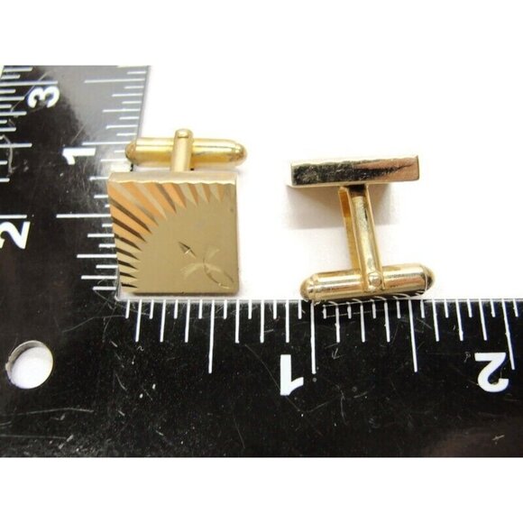Anson Gold Tone Diamond Cut Sun Burst Edge Design Cufflinks Tux Vintage - Picture 5 of 6
